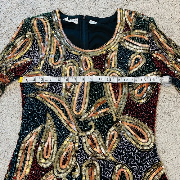 VINTAGE Grace Originals Silk Heavily Beaded & Sequined Formal Dress. Size Medium - Picture 12 of 15